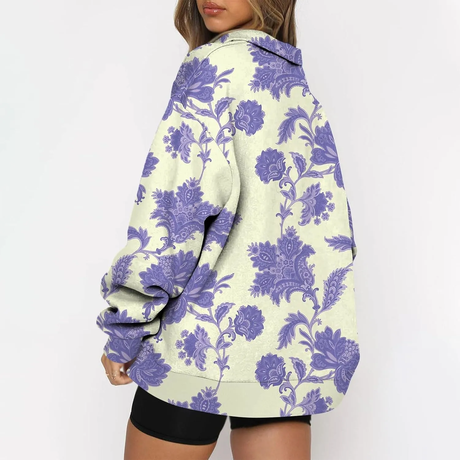 Sweatshirt For Women Fall Casual Hoodies Y2K Quarter Zip Pullover Boho Long Sleeve Plus Size Sweatshirt