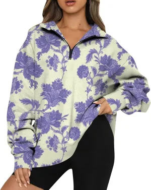 Sweatshirt For Women Fall Casual Hoodies Y2K Quarter Zip Pullover Boho Long Sleeve Plus Size Sweatshirt