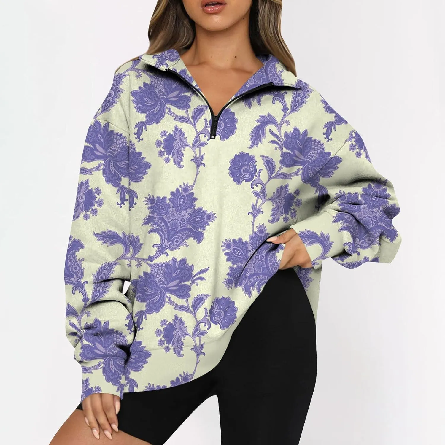 Sweatshirt For Women Fall Casual Hoodies Y2K Quarter Zip Pullover Boho Long Sleeve Plus Size Sweatshirt