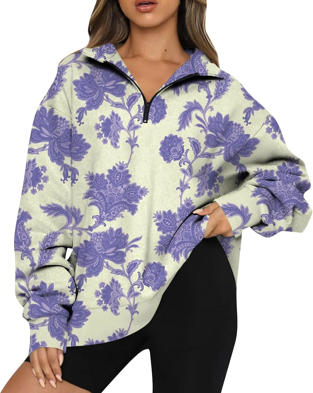 Sweatshirt For Women Fall Casual Hoodies Y2K Quarter Zip Pullover Boho Long Sleeve Plus Size Sweatshirt