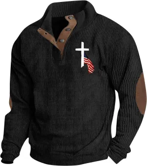 Sweatshirts For Men 1/4 Button Up Shirts Long Sleeve Pullovers Outdoor Casual Pullover Tops Elbow Fashion Patches
