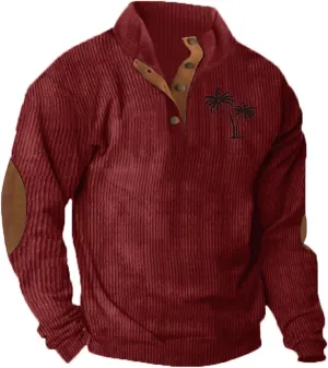 Sweatshirts For Men 1/4 Button Up Shirts Long Sleeve Pullovers Outdoor Casual Pullover Tops Elbow Fashion Patches
