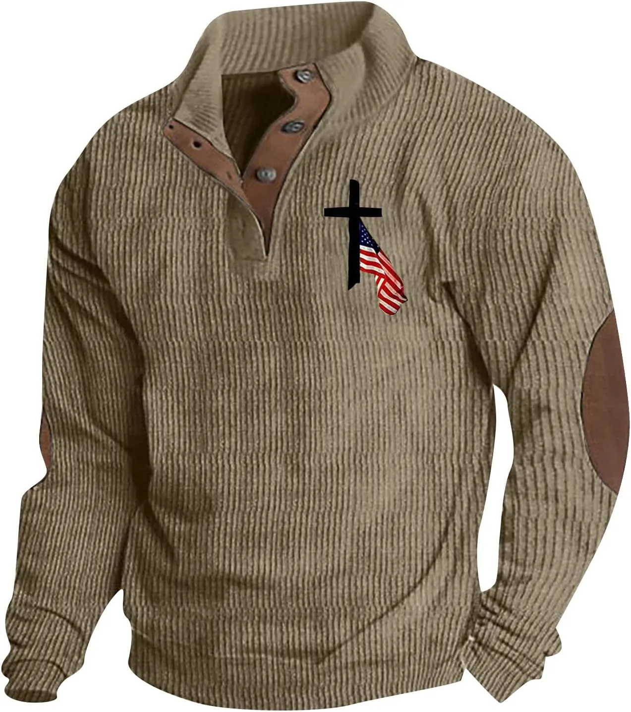 Sweatshirts For Men 1/4 Button Up Shirts Long Sleeve Pullovers Outdoor Casual Pullover Tops Elbow Fashion Patches