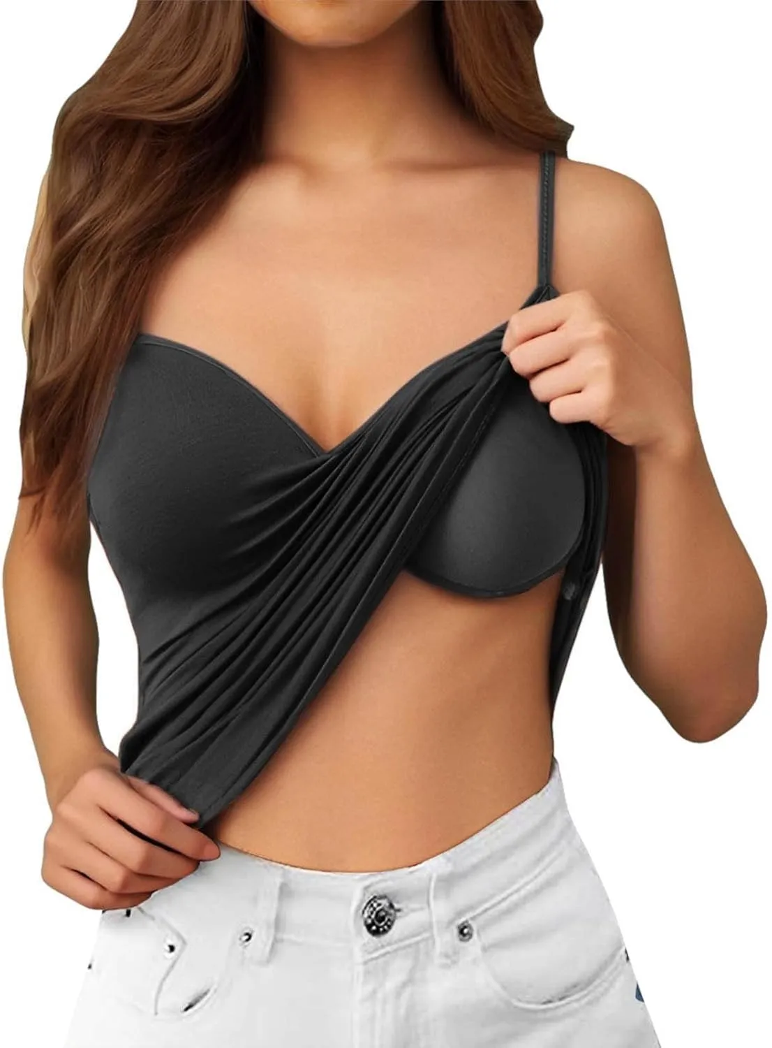 Tank Top for Women Wtih Shelf Bra Spaghetti Straps Camisole Basic Padded Cotton Cami Shirts