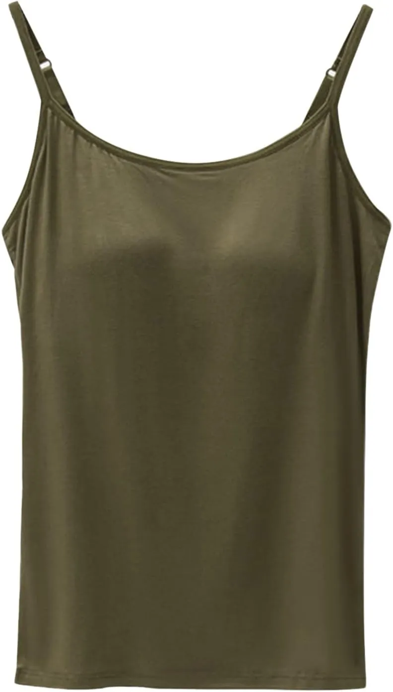 Tank Tops for Women Built with Shelf Bra Chest Adjustable Spaghetti Strap Cotton Tanks Layering Workout Undershirts