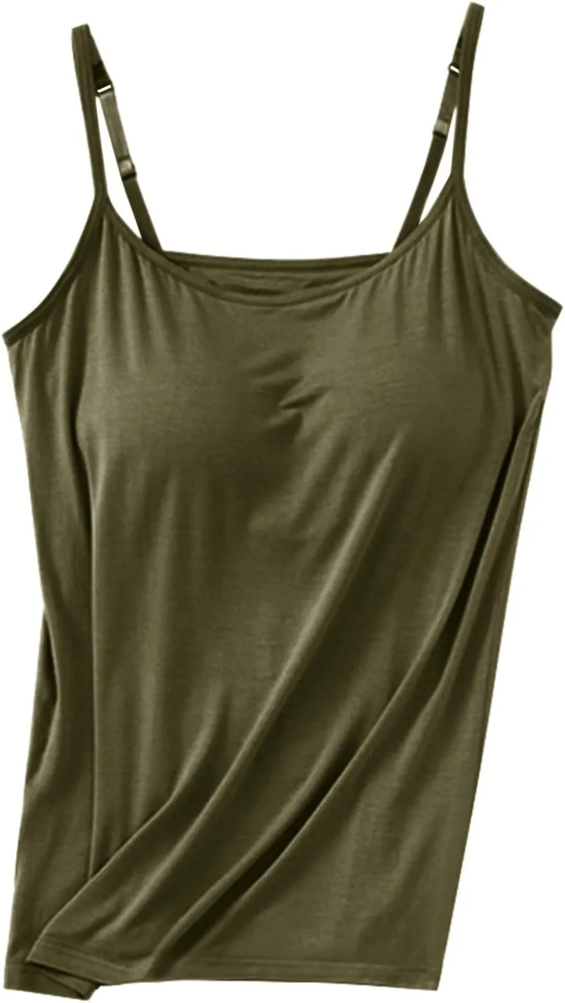 Tank Tops for Women Built with Shelf Bra Chest Adjustable Spaghetti Strap Cotton Tanks Layering Workout Undershirts