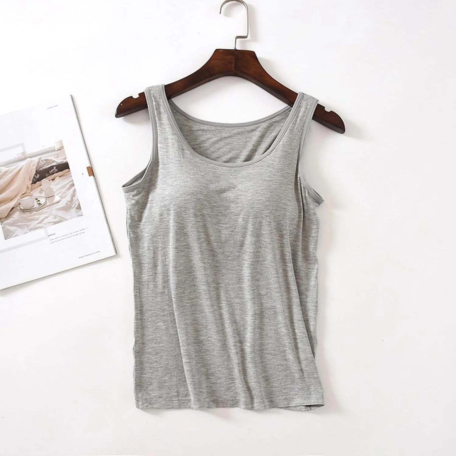 Tank Tops for Women Summer Spaghetti Strap Basic Padded Tank Top with Built in Bra Workout Yoga Tshirts
