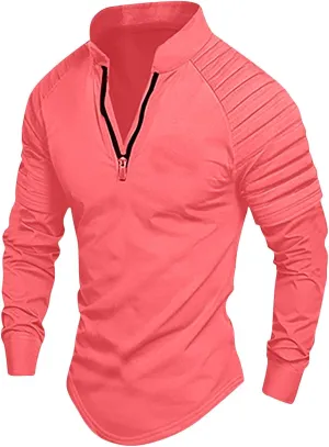 Tops for Men T-Shirts Long Sleeve Quarter Zip Collared T-Shirt Casual Slim Fit Workout Gym Tee Top Undershirt
