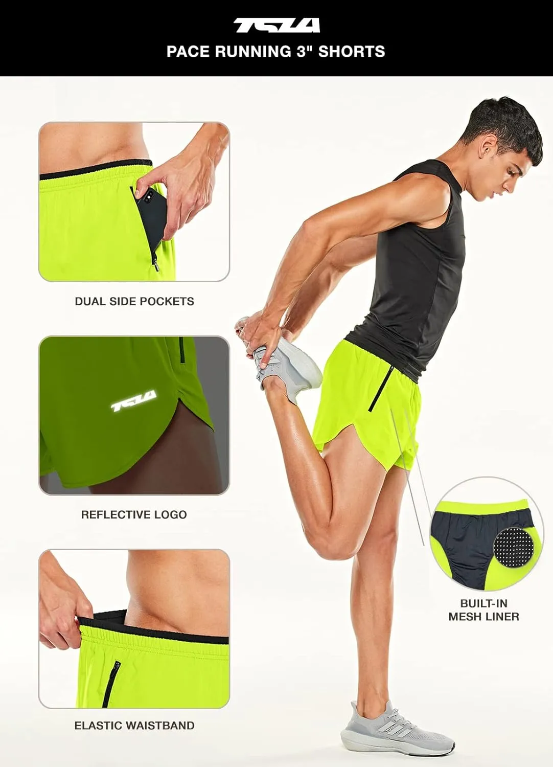 TSLA Men's Active Running Shorts, 3 Inch Quick Dry Mesh Jogging Workout Shorts, Gym Athletic Marathon Shorts
