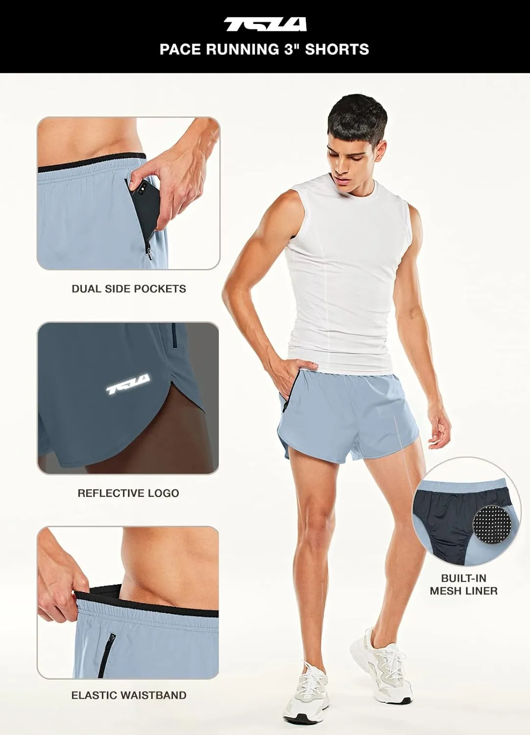 TSLA Men's Active Running Shorts, 3 Inch Quick Dry Mesh Jogging Workout Shorts, Gym Athletic Marathon Shorts