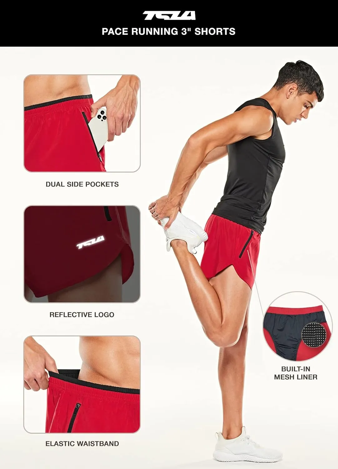 TSLA Men's Active Running Shorts, 3 Inch Quick Dry Mesh Jogging Workout Shorts, Gym Athletic Marathon Shorts