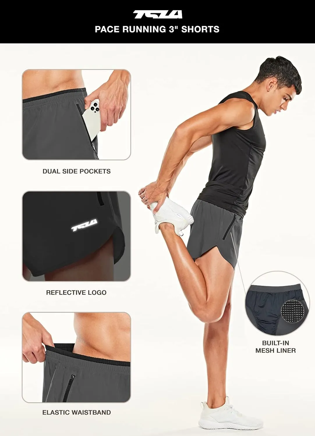 TSLA Men's Active Running Shorts, 3 Inch Quick Dry Mesh Jogging Workout Shorts, Gym Athletic Marathon Shorts