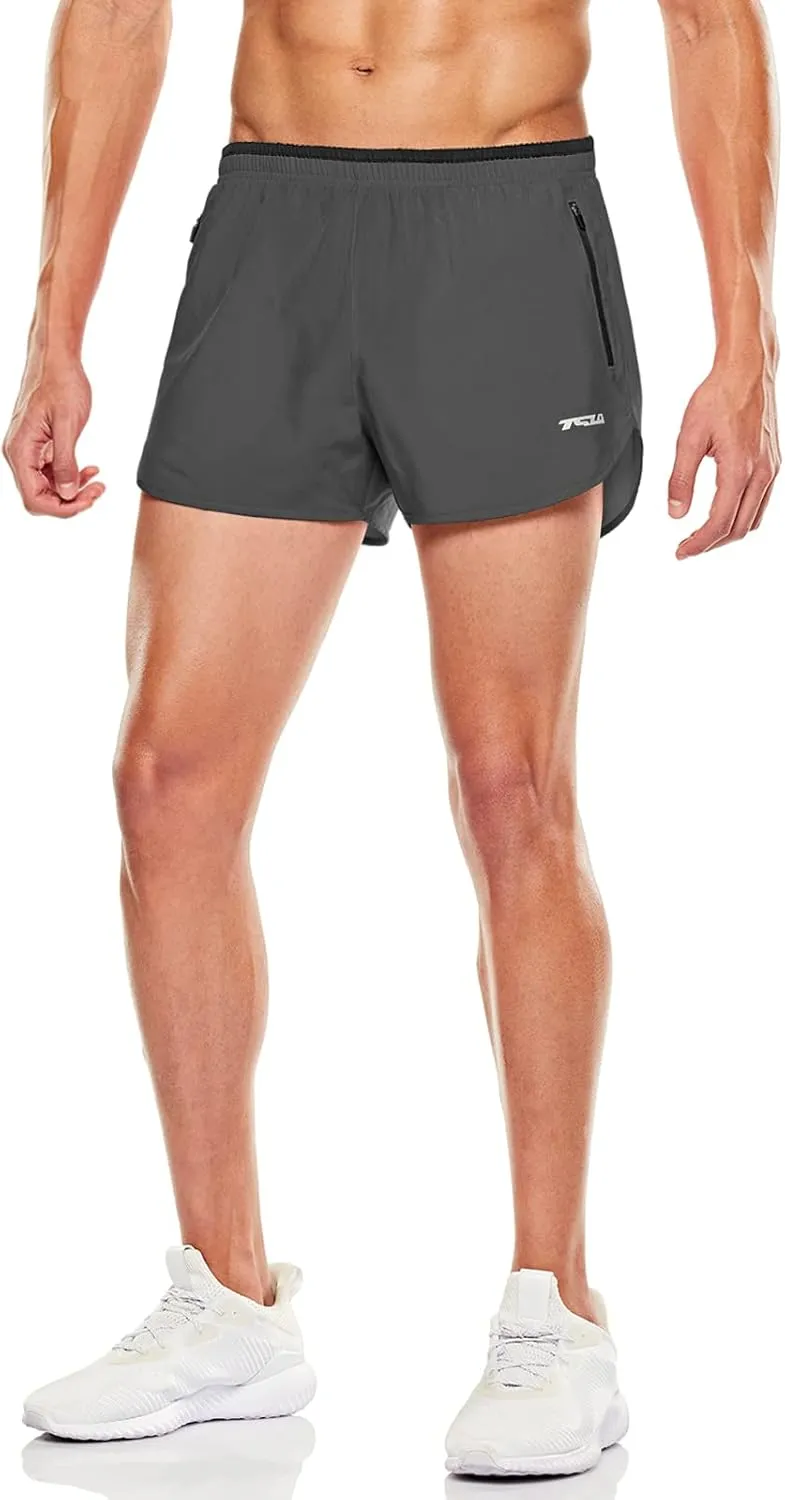 TSLA Men's Active Running Shorts, 3 Inch Quick Dry Mesh Jogging Workout Shorts, Gym Athletic Marathon Shorts