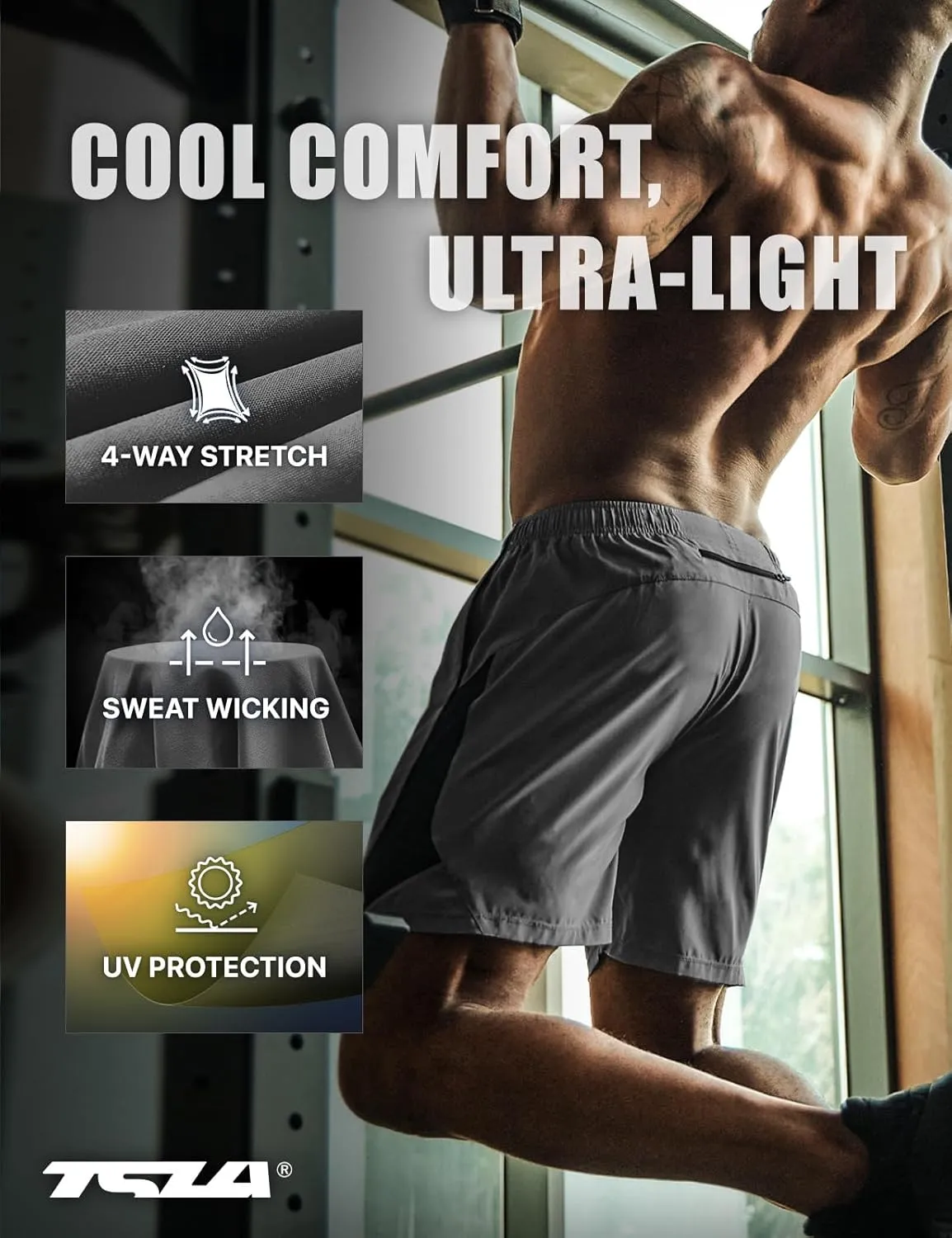 TSLA Men's Active Running Shorts, Training Exercise Workout Shorts, Quick Dry Gym Athletic Performance Shorts with Pockets