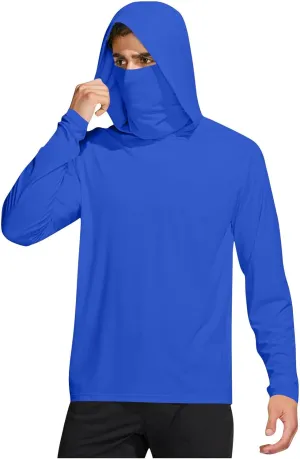 UPF 50  Shirts for Men Long Sleeve UV Sun Protection Rash Guard Fishing Shirts Lightweight Sun Hoodies with Face Mask