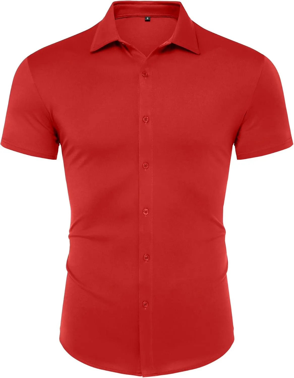 URRU Men's Muscle Dress Shirts Slim Fit Stretch Wrinkle Free Short Sleeve Casual Button Down Shirts