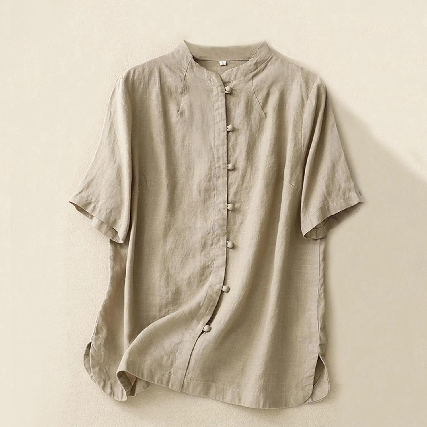 Vintage Chinese Frog Button Cotton Linen Tops Women 2024 Fashion Crew Neck Short Sleeve Boho Loose Casual Summer Shirts