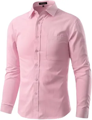 Wangyue Dress Shirts for Men Slim Fit Long Sleeve Casual Button Down Shirts Formal Dress Shirts with Pockets