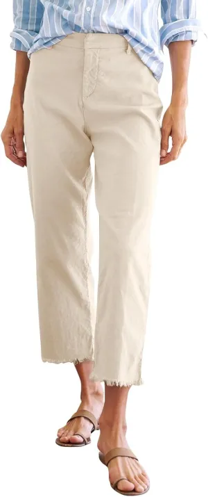 Wide Leg Dress Pants for Women Frayed Hem Elastic High Waisted Linen Pants Casual Summer Cropped Pants with Pockets