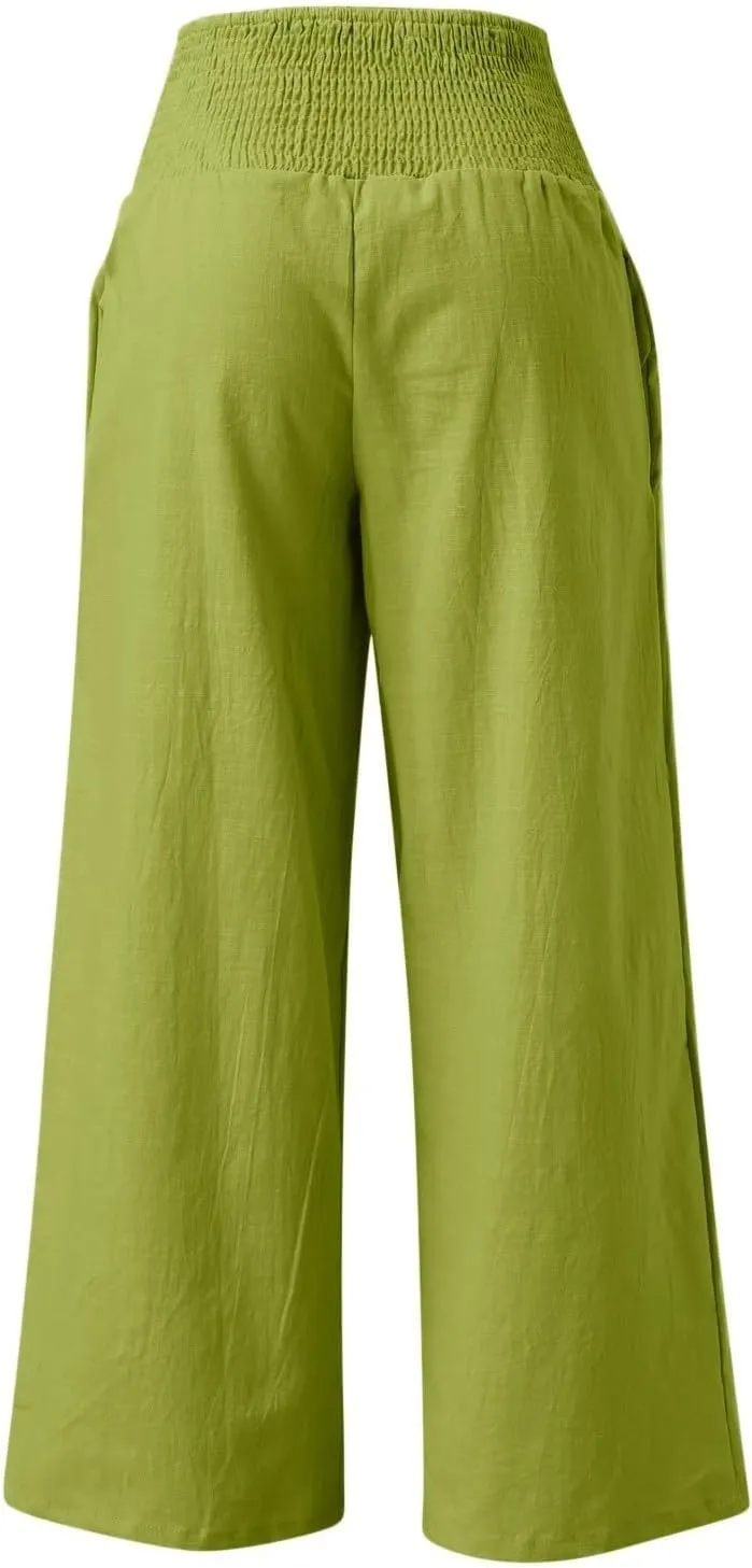 Wide Leg Pants for Women with Pockets Casual High Waisted Straight Leg Palazzo Pant Loose Solid Lounge Trousers