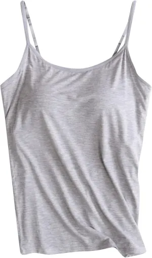 Women Camisole with Built in Bra Adjustable Spaghetti Straps Cami Tank Tops Layer Cami with Shelf Bra Underwear Vest