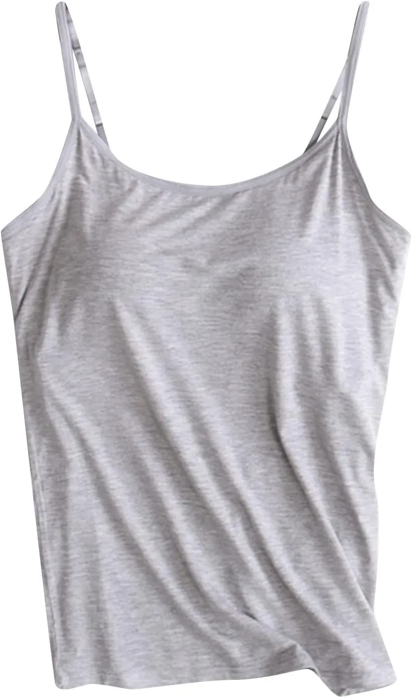 Women Camisole with Built in Bra Adjustable Spaghetti Straps Cami Tank Tops Layer Cami with Shelf Bra Underwear Vest