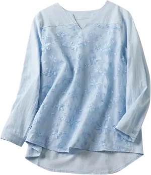 Women Cotton Linen Tops Vintage Floral Embroidered Shirts Summer Casual Long Sleeve V Neck Baggy Boho Peasant Blouse