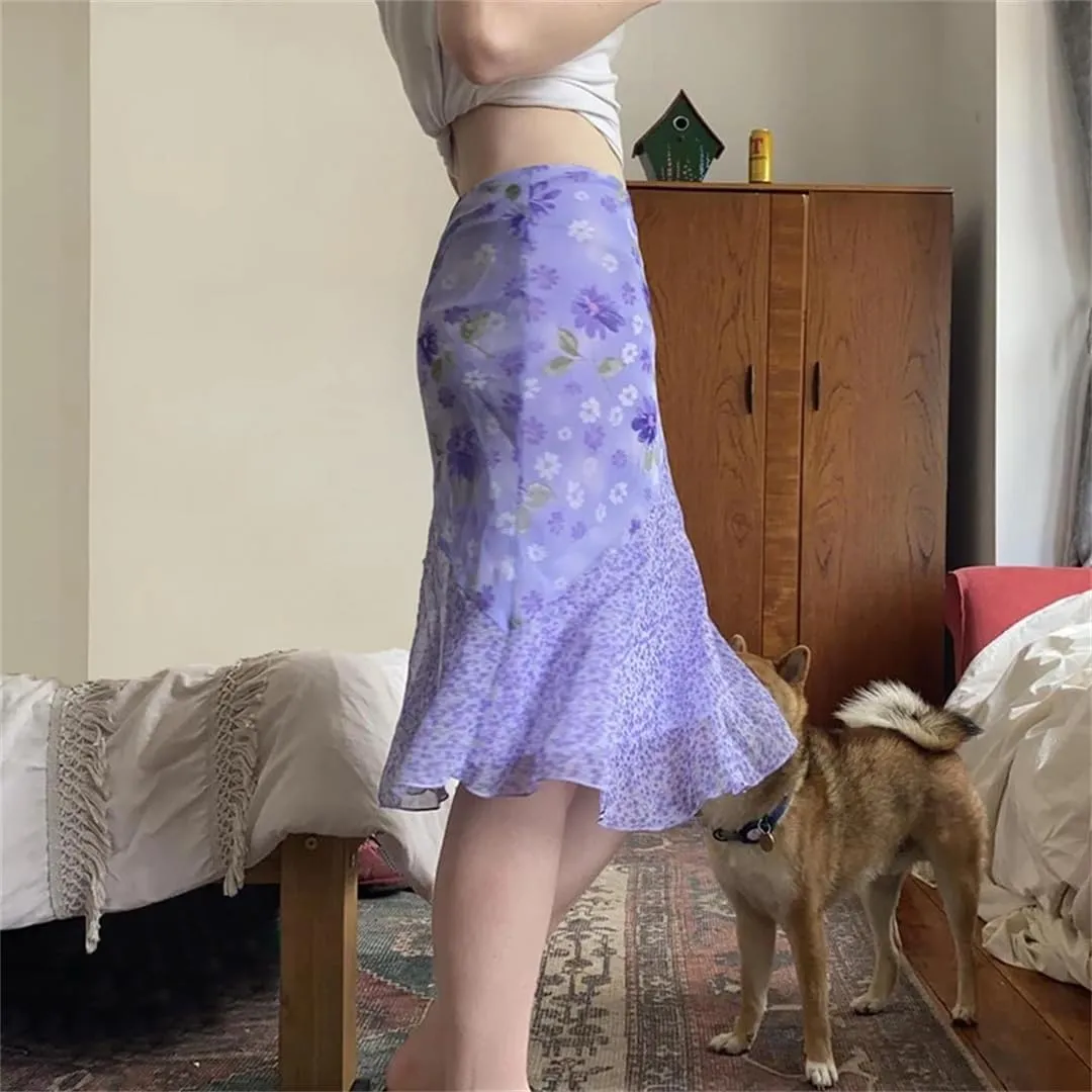 Women Elegant Floral Print Mid Skirt Vintage Casual Bodycon Long Skirts Outfits