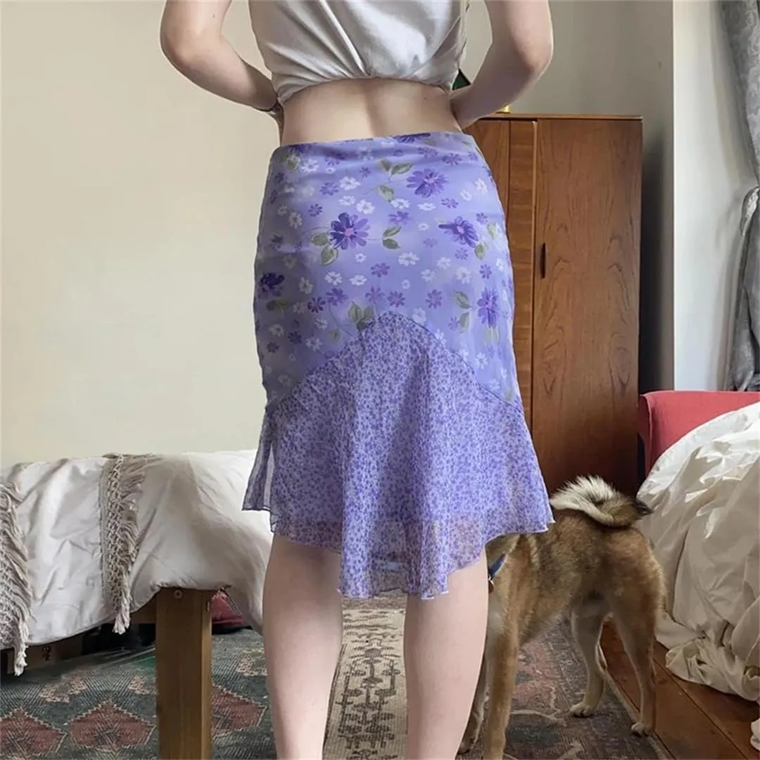 Women Elegant Floral Print Mid Skirt Vintage Casual Bodycon Long Skirts Outfits