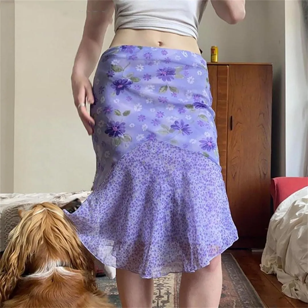 Women Elegant Floral Print Mid Skirt Vintage Casual Bodycon Long Skirts Outfits