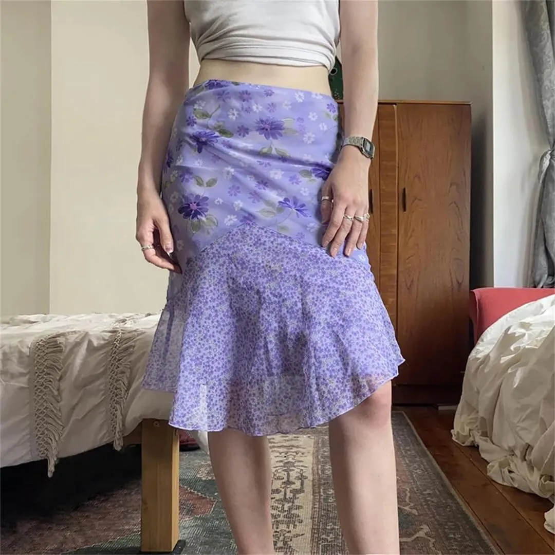 Women Elegant Floral Print Mid Skirt Vintage Casual Bodycon Long Skirts Outfits