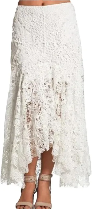Women Elegant Lace Asymmetrical Skirt Vintage Y2K Boho High Waist Hollow Mesh Patchwork Layered Maxi Skirts