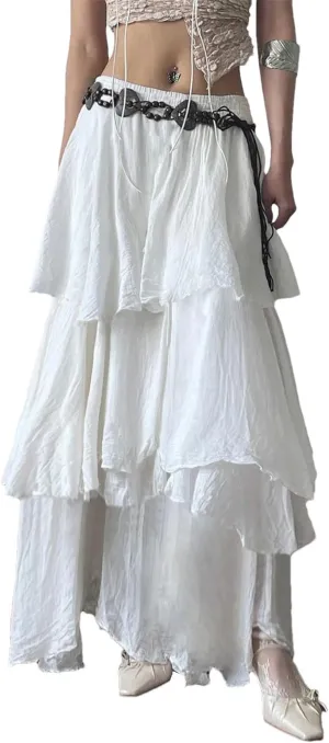 Women Elegant Multi-Layer Long Skirt Loose High Waist Skirts Vintage Outfits Holiday