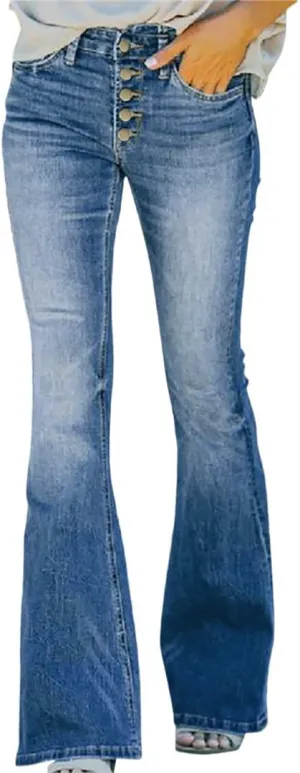 Women Jeans High Waisted Long Pants Stretch Slimming Flare Trousers Comfortable Jeans Sky Blue XL