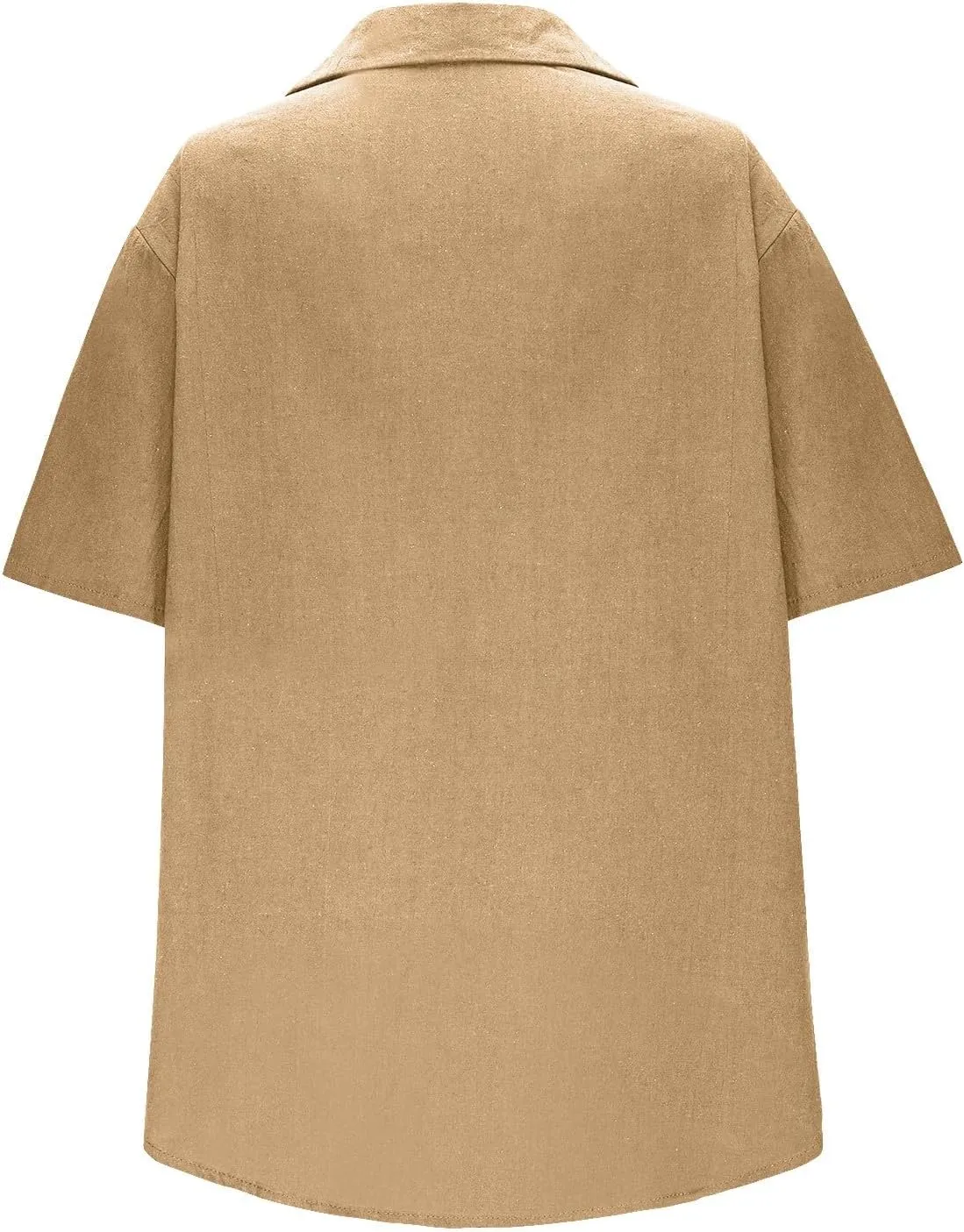 Women Linen Button Down Short Sleeve Lapel Collar Blouse Ladies Summer Casual Dressy V Neck Beach Cotton Shirt Tops