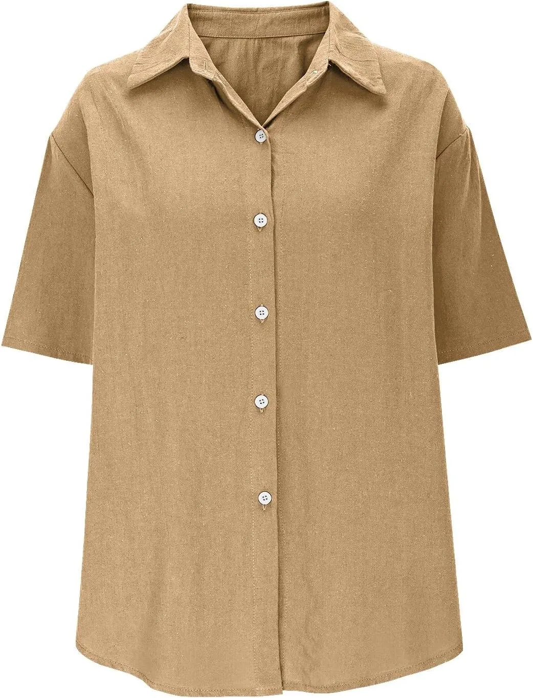 Women Linen Button Down Short Sleeve Lapel Collar Blouse Ladies Summer Casual Dressy V Neck Beach Cotton Shirt Tops