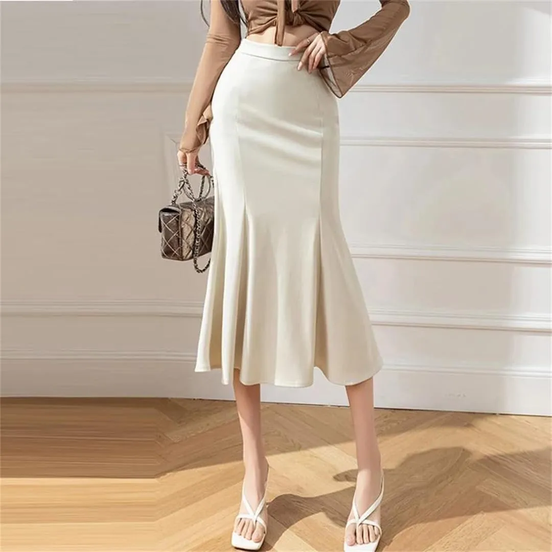 Women Office Work Trumpet Skirt Korean Style Casual Slim Mid-Long Skirt