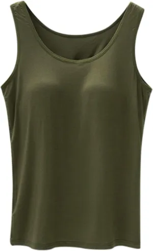 Women Shelf Bra Tank Tops Spaghetti Straps Basic Padded Camisole Yoga Shirts Cotton Undershirt