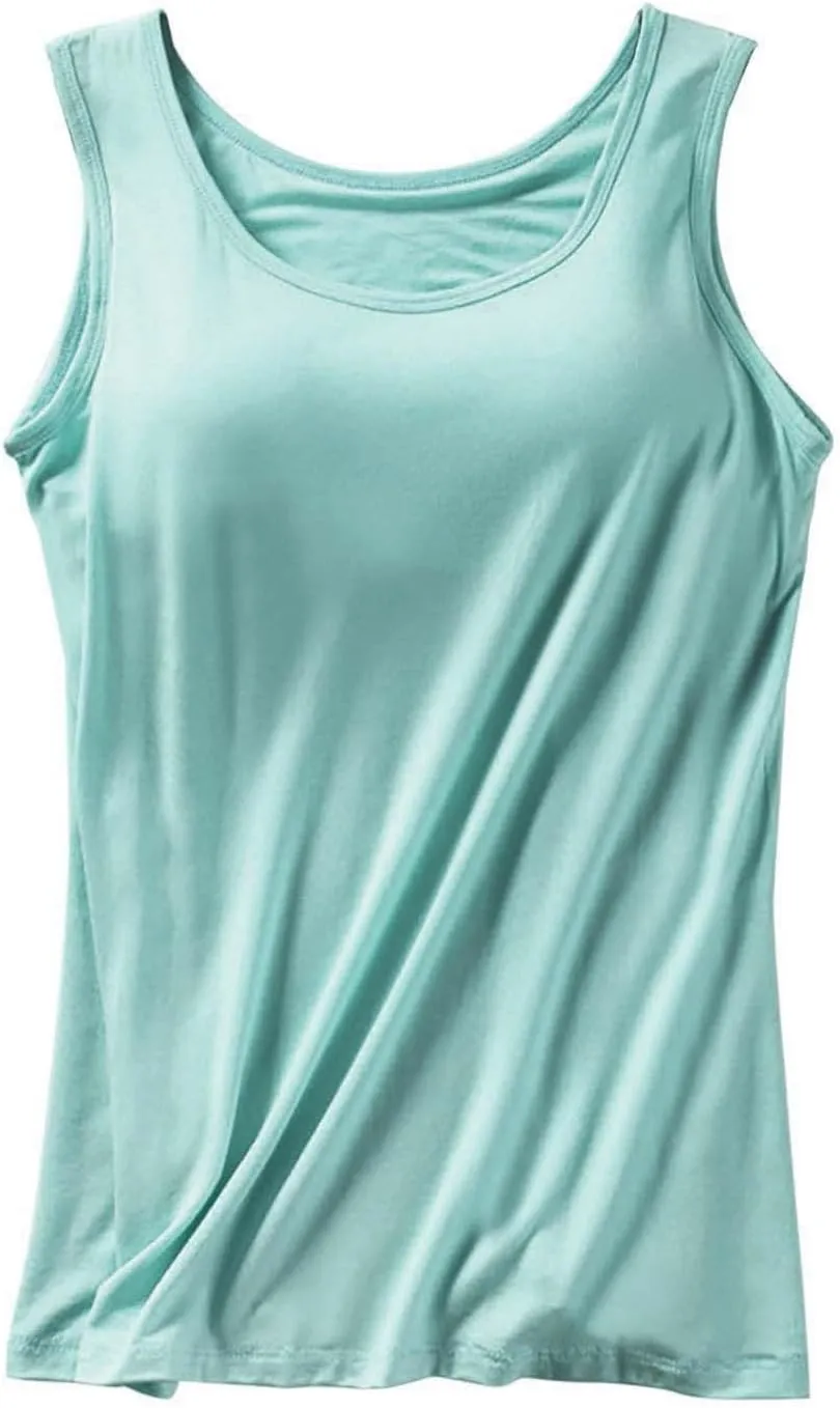 Women Tank Tops with Built in Bras 2025 Summer Strap Layer Padded Bra Cami Shirts Casual Workout Basic Yoga Tops