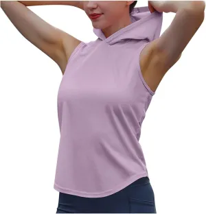 Women Workout Hooded Tank Tops Running Shirts Quick Dry Gym Sleeveless Hoodie Athletic Running Tennis Yoga Shirt Tops