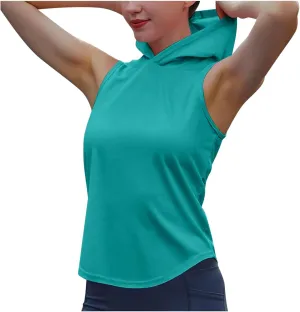 Women Workout Hooded Tank Tops Running Shirts Quick Dry Gym Sleeveless Hoodie Athletic Running Tennis Yoga Shirt Tops