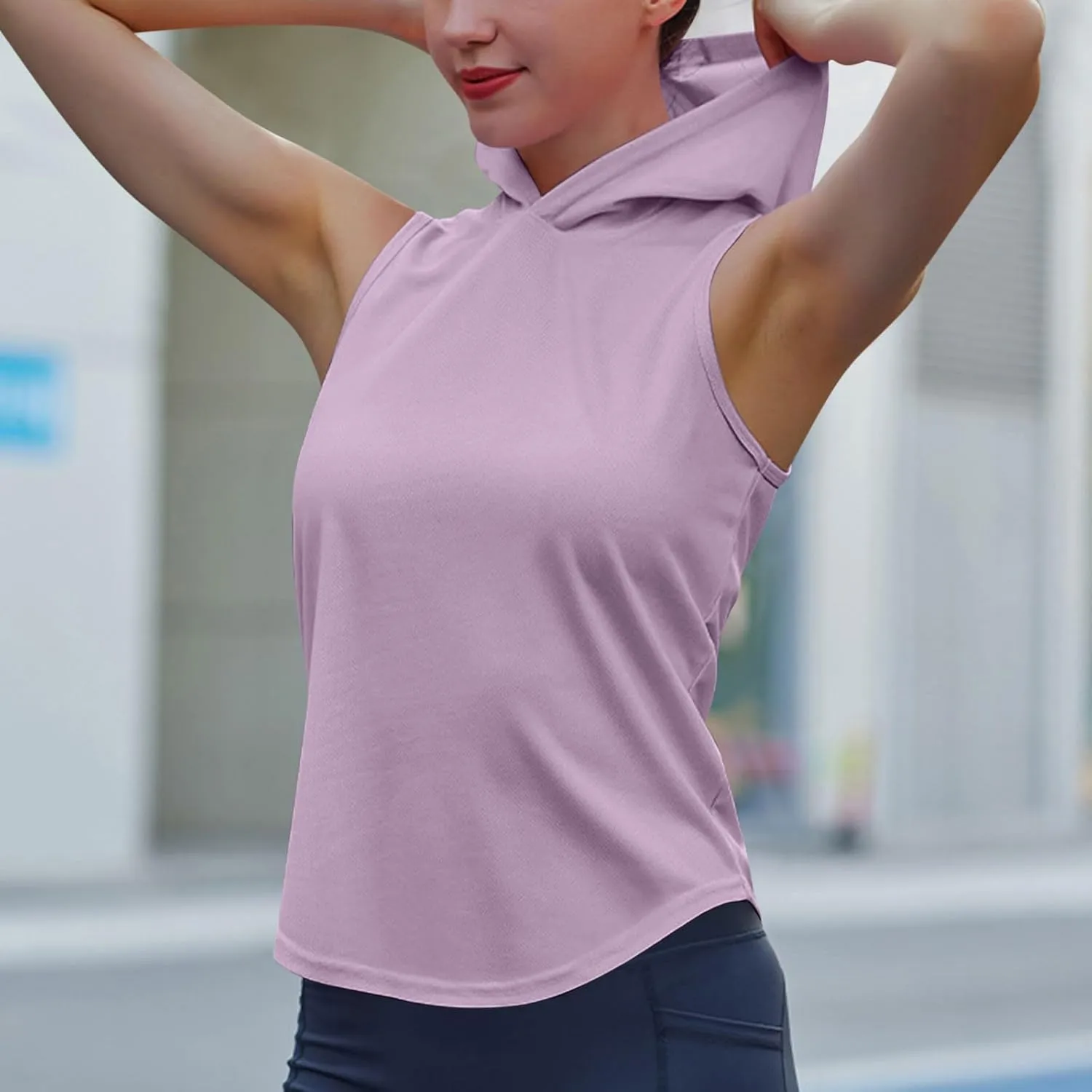 Women Workout Hooded Tank Tops Running Shirts Quick Dry Gym Sleeveless Hoodie Athletic Running Tennis Yoga Shirt Tops
