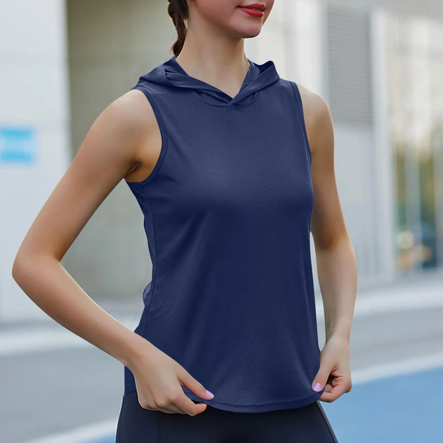 Women Workout Hooded Tank Tops Running Shirts Quick Dry Gym Sleeveless Hoodie Athletic Running Tennis Yoga Shirt Tops