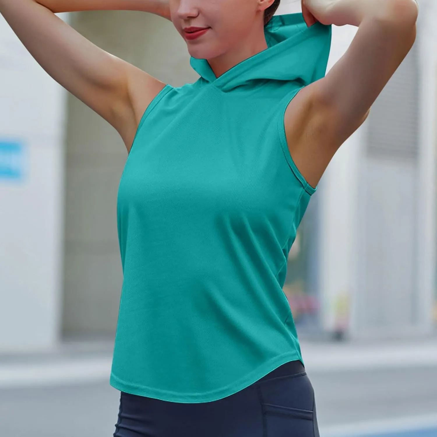 Women Workout Hooded Tank Tops Running Shirts Quick Dry Gym Sleeveless Hoodie Athletic Running Tennis Yoga Shirt Tops