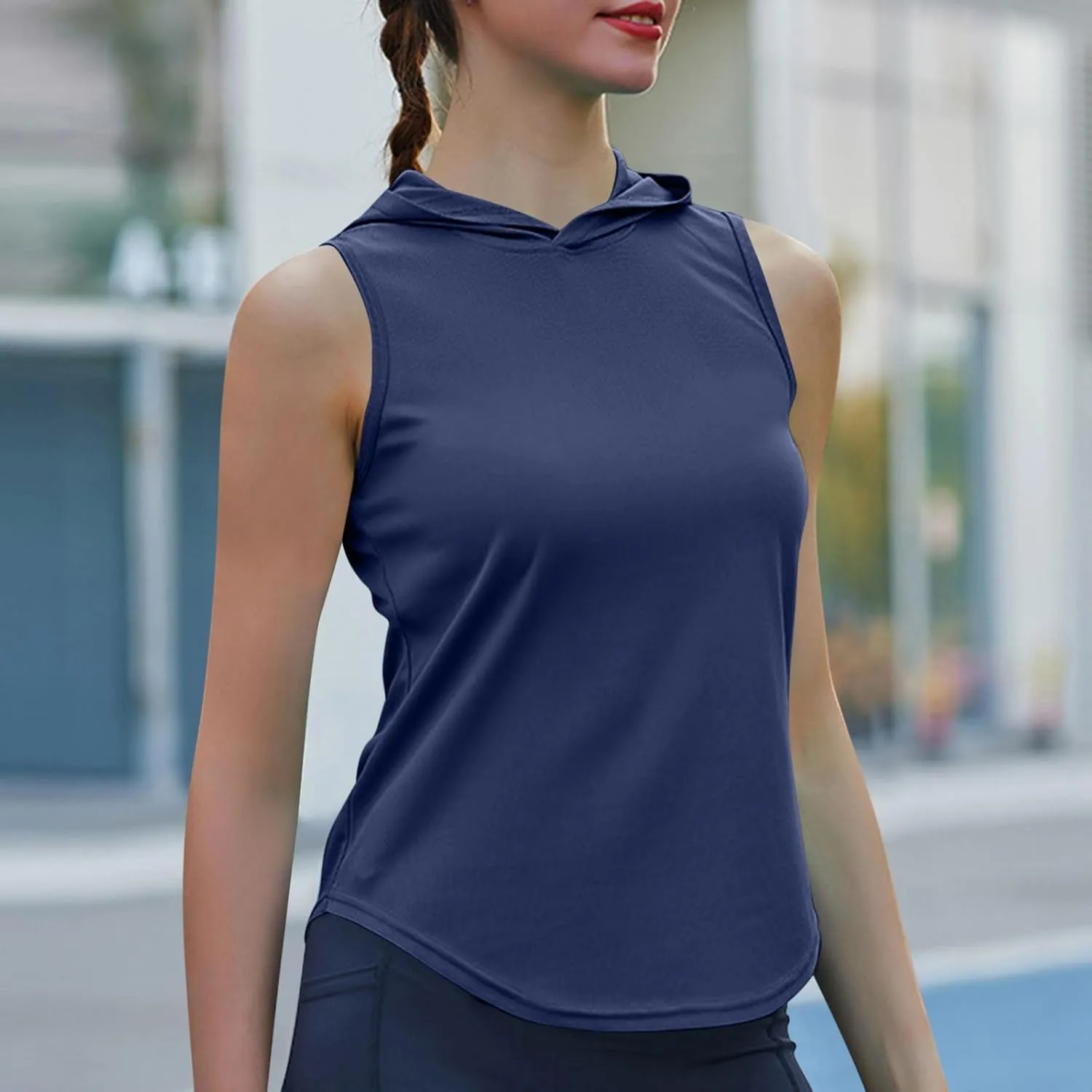 Women Workout Hooded Tank Tops Running Shirts Quick Dry Gym Sleeveless Hoodie Athletic Running Tennis Yoga Shirt Tops