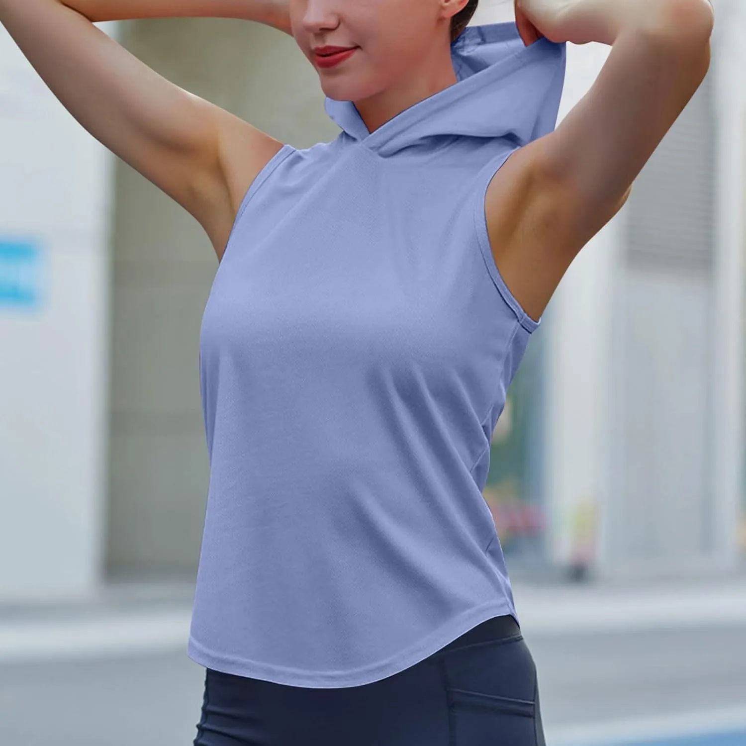 Women Workout Hooded Tank Tops Running Shirts Quick Dry Gym Sleeveless Hoodie Athletic Running Tennis Yoga Shirt Tops