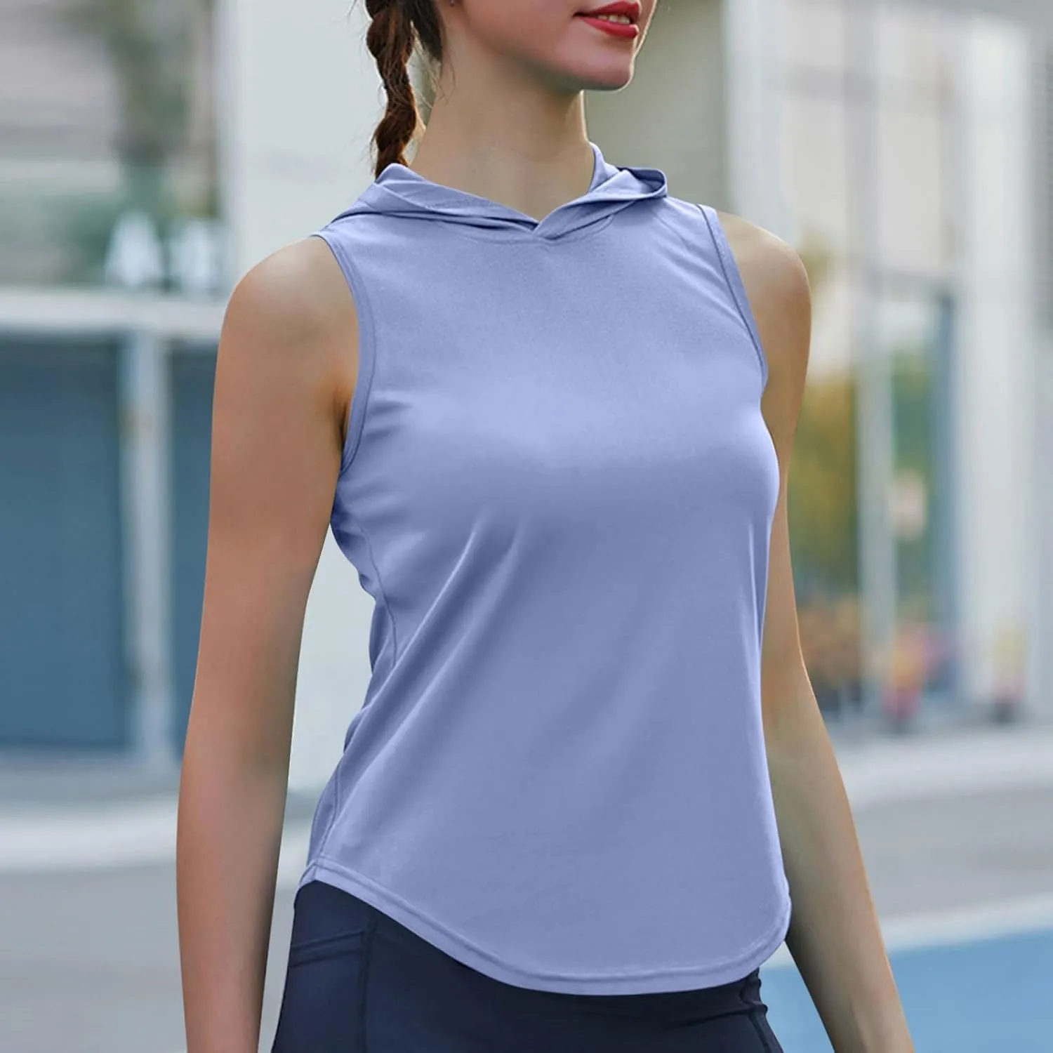 Women Workout Hooded Tank Tops Running Shirts Quick Dry Gym Sleeveless Hoodie Athletic Running Tennis Yoga Shirt Tops