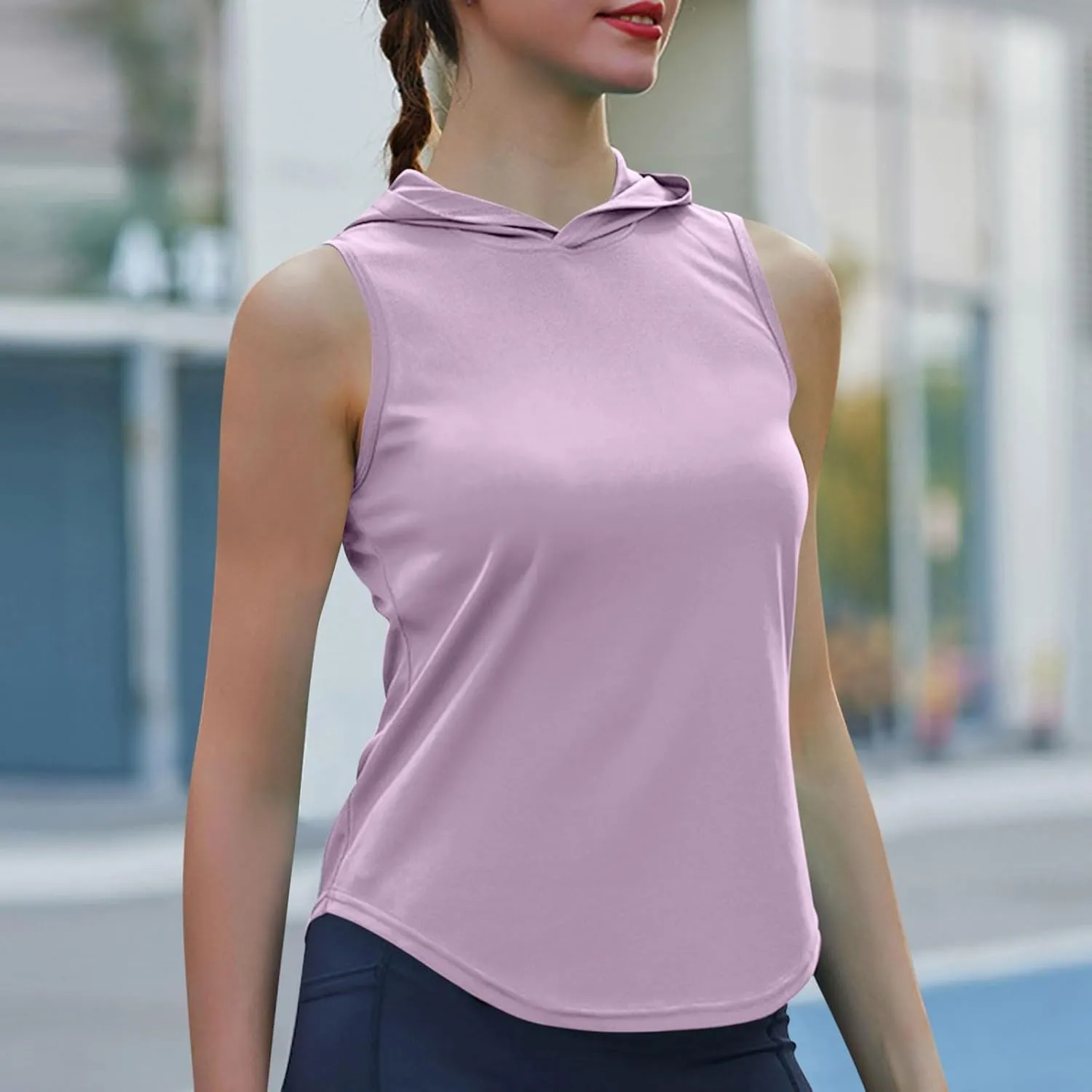 Women Workout Hooded Tank Tops Running Shirts Quick Dry Gym Sleeveless Hoodie Athletic Running Tennis Yoga Shirt Tops