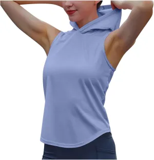 Women Workout Hooded Tank Tops Running Shirts Quick Dry Gym Sleeveless Hoodie Athletic Running Tennis Yoga Shirt Tops