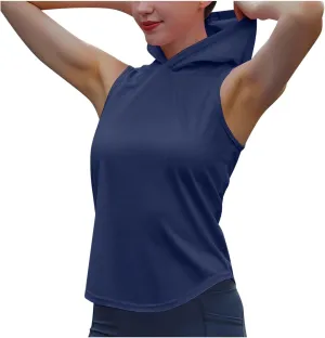 Women Workout Hooded Tank Tops Running Shirts Quick Dry Gym Sleeveless Hoodie Athletic Running Tennis Yoga Shirt Tops